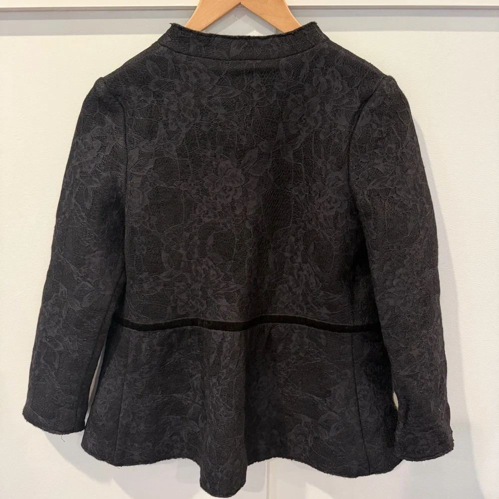 Zara Knit Women's Jacket‎ Black Lace Whimsigoth Open Front Peplum Pockets Small